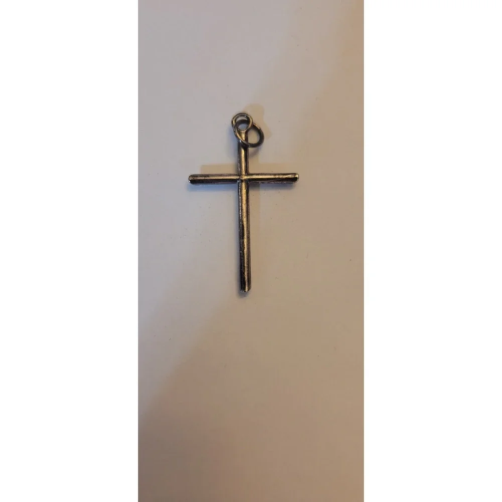 VINTAGE 1980s SIMPLE CHUNKY BEVELED ENDS LOG CROSS STERLING SILVER 925 PENDANT